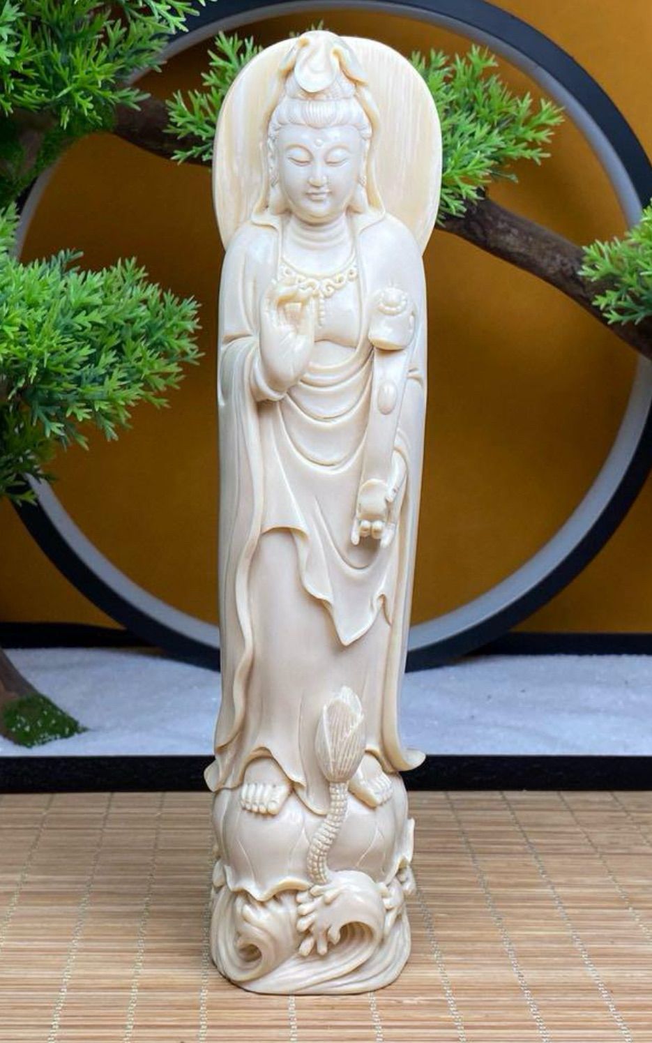 天然マンモス牙美しい手作り彫刻如意観音 置物 天然マンモス牙美しい手作り彫刻 1如意観音 置物