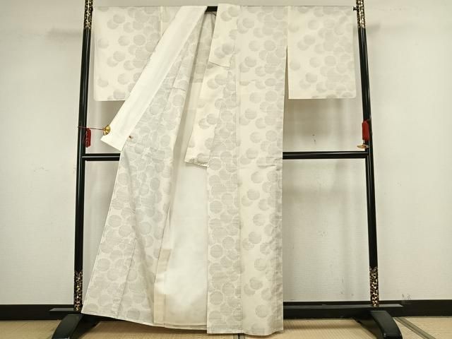 平和屋着物▽本場大島紬 白大島 単衣 雪輪文 さが美扱い 正絹