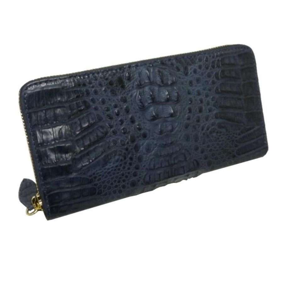 極美品✨サンタマリア ロングウォレット クロコダイル ワニ革 一枚革 BLACK クロコダイル 財布 メンズ 長財布 ワニ革 カイマン背鰐T102ブラック