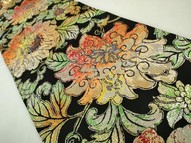 平和屋本店 最 龍村平蔵製 丸帯 大牡丹印金錦 黒地 金銀糸 DZAA4355kh5