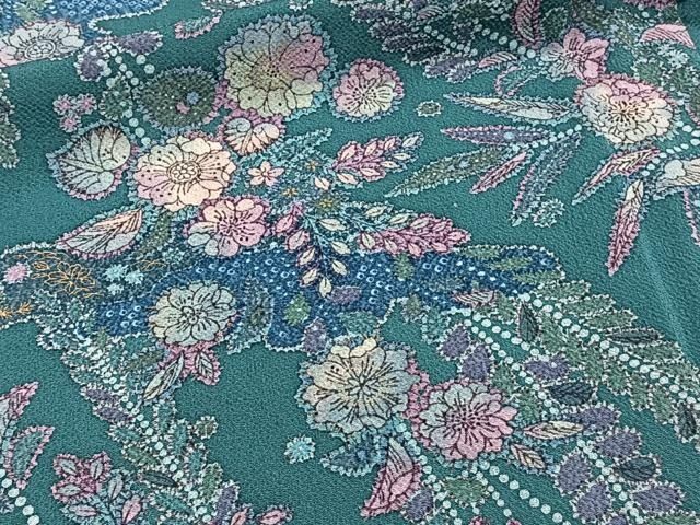 小紋 金彩 辻ヶ花 正絹 反物 平和屋着物□上質な小紋 辻が花 金彩 鬼しぼ縮緬 正絹 逸品