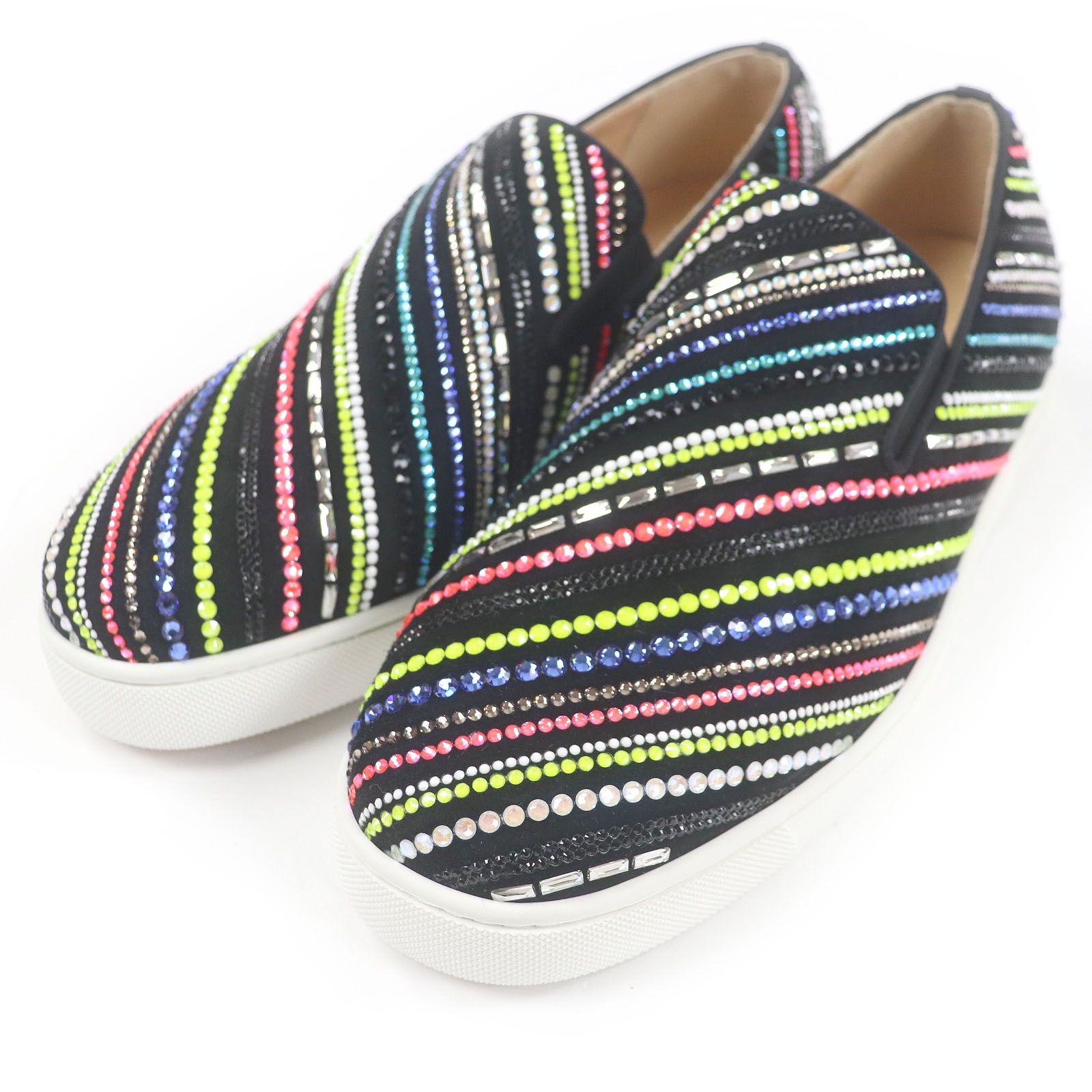 未使用品□Christian Louboutin クリスチャンルブタン BOAT RAYS スウェードレザー ラインストーン スリッポン ブラック 40 イタリア製 未使用品□Christian Louboutin クリスチャンルブタン BOAT RAYS FLAT