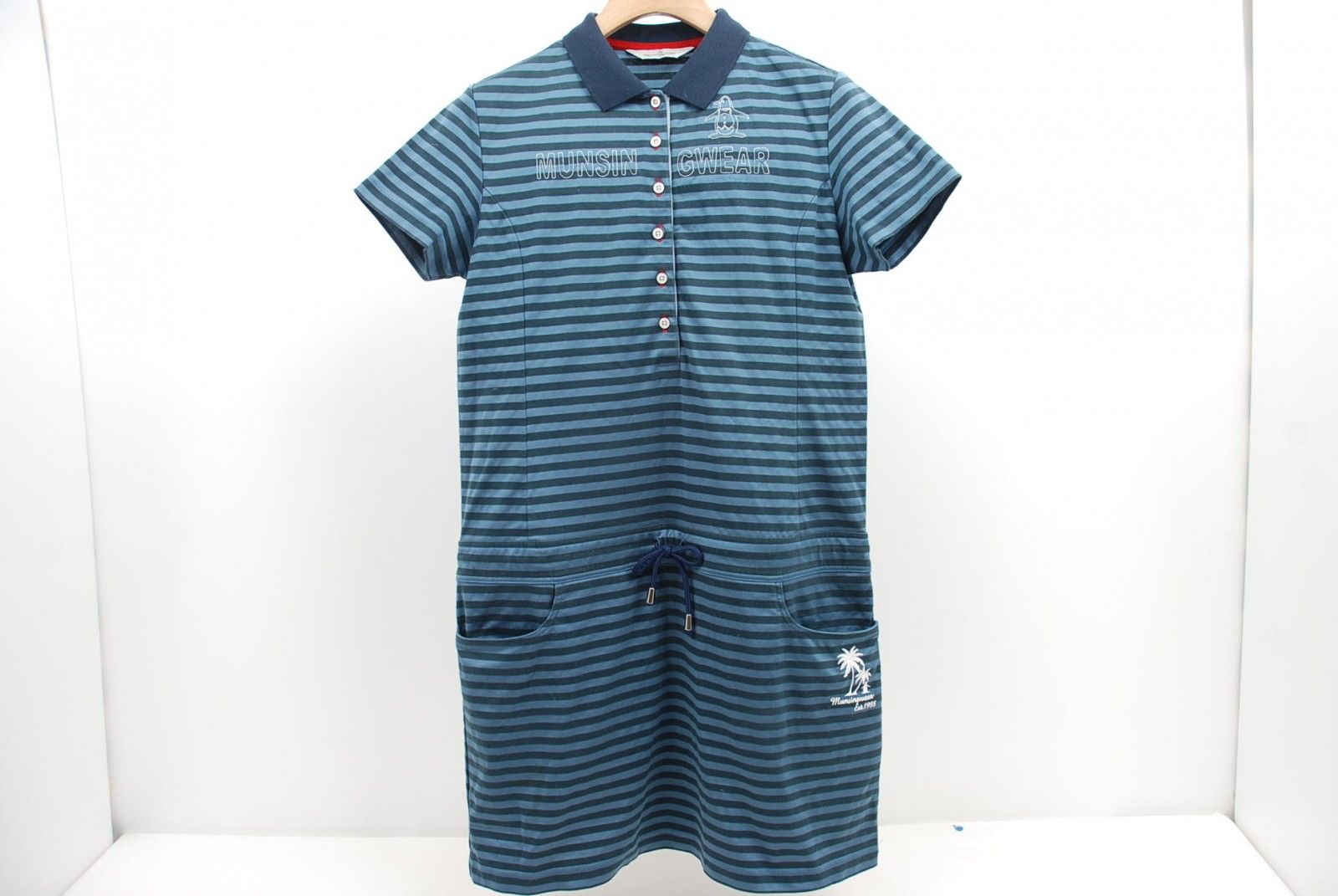 中古 レディース マンシングウェア Munsing wear ワンピース L 紺×青系/ボーダー 半袖ポロ