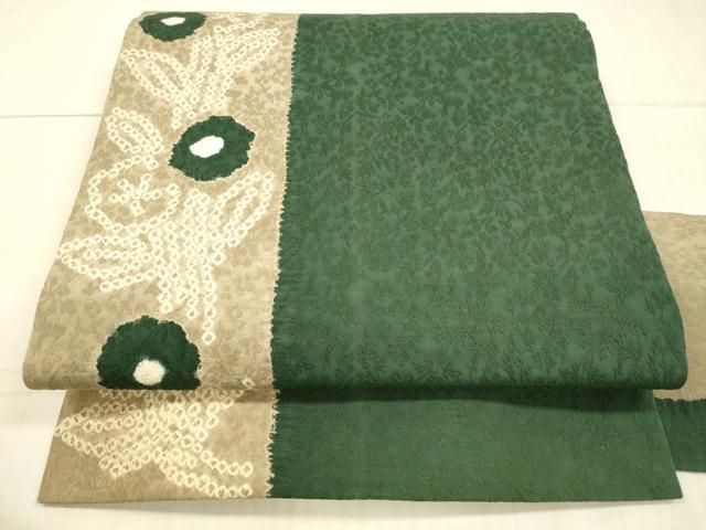 平和屋着物○全通柄九寸名古屋帯 総絞り 格子花文