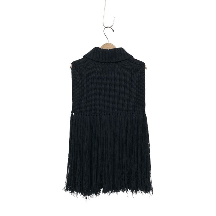 HYKE ハイク RIBBED TURTLENECK SWEATER CAPE リブタートルネックセーターケープ フリンジニットベスト ブラック F  11249 - メルカリ