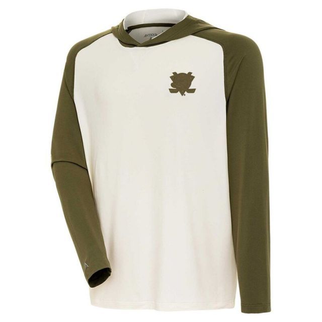 【送料無料】 アンティグア メンズ Tシャツ トップス Men's Antigua Cream/Olive Anaheim Ducks Intrepid Sand Raglan Long Sleeve Hoodie T-Shirt Dks Beige