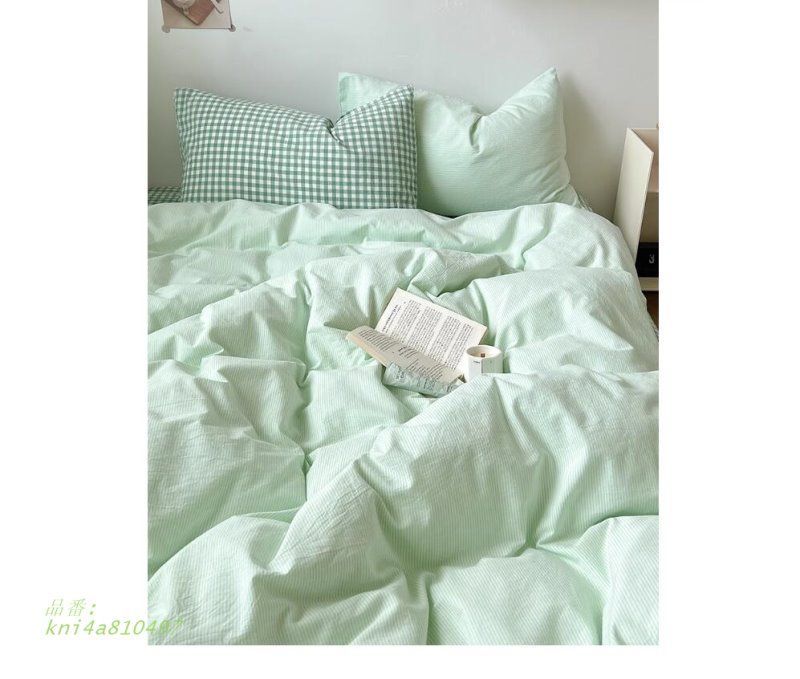 布団カバーセット グリーン ピンク ストライプ 寝具カバーセット 3点セット 布団カバーセット 4点セット チェック柄 綿 掛け布団カバー 敷きカバー kni4a810497