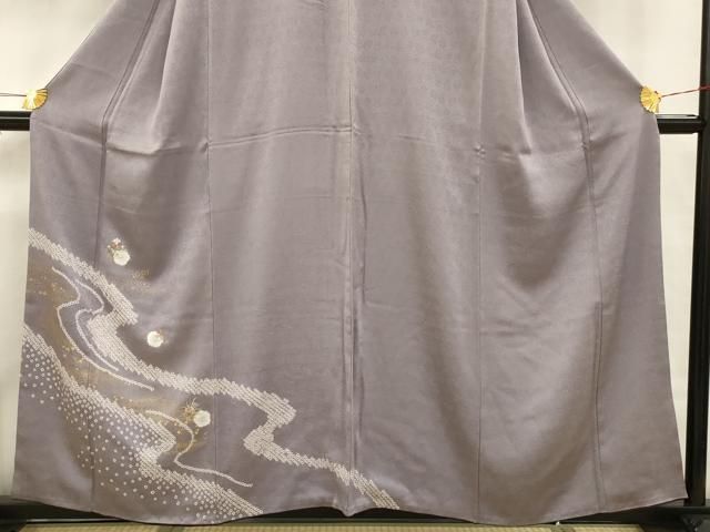 ZF-1047 訪問着 トールサイズ しつけ糸 高級 逸品 紗綾形 地紋 正絹 D580訪問着 友禅 枝梅 鶴 金駒刺繍 正絹着物 袷 しつけ糸付き未