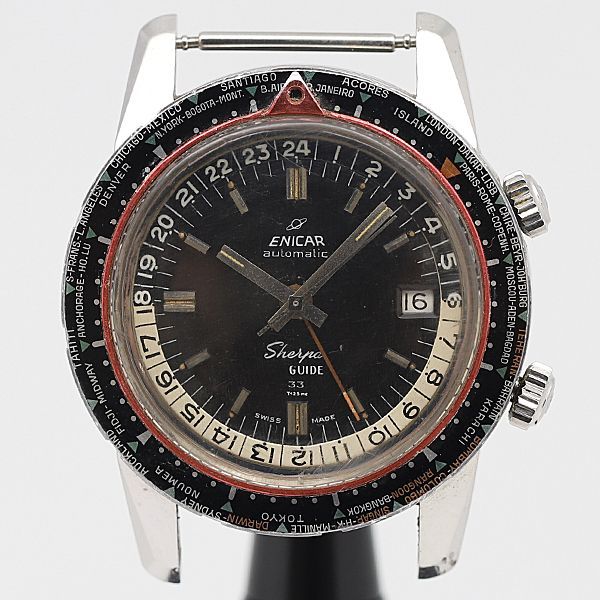 デッドストック級 稼働 AT エニカ 314962 デイト 黒文字盤