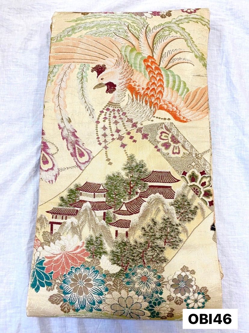 帯】丸帯 名古屋帯 全通柄 刺繍 アンティーク帯 アンティーク