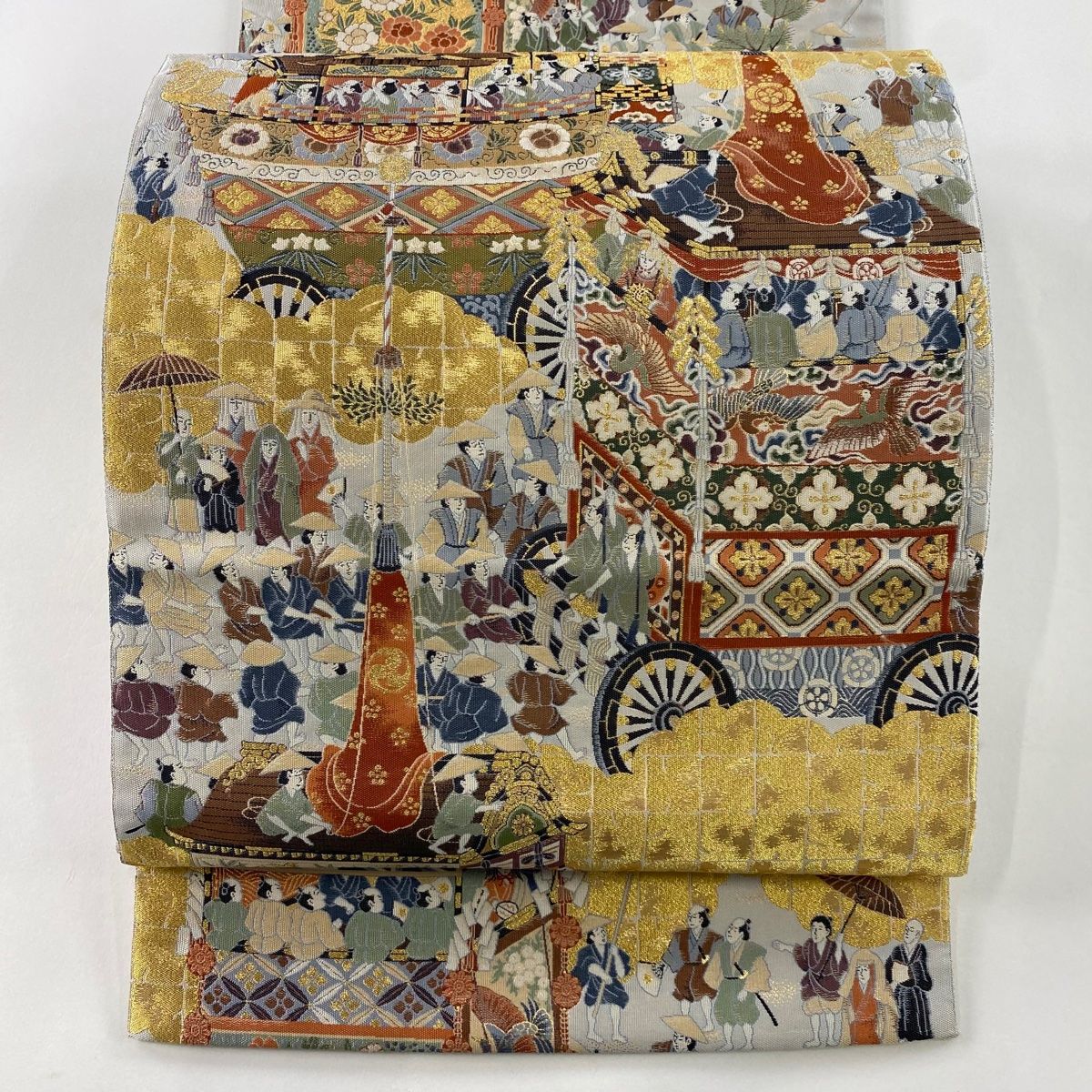 袋帯 秀品 祇園祭 雲文 金糸 箔 灰色 六通 正絹