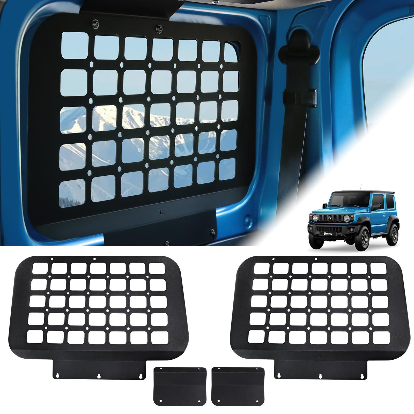 AMWMORVジムニー トランク拡張棚 JB64 ジムニー収納ラック JB74 吊り下げ収納 リア左右窓ガラスセット アルミ製 DIYパネル 取付簡単 サイドストレージ 荷物収納 トランク整理