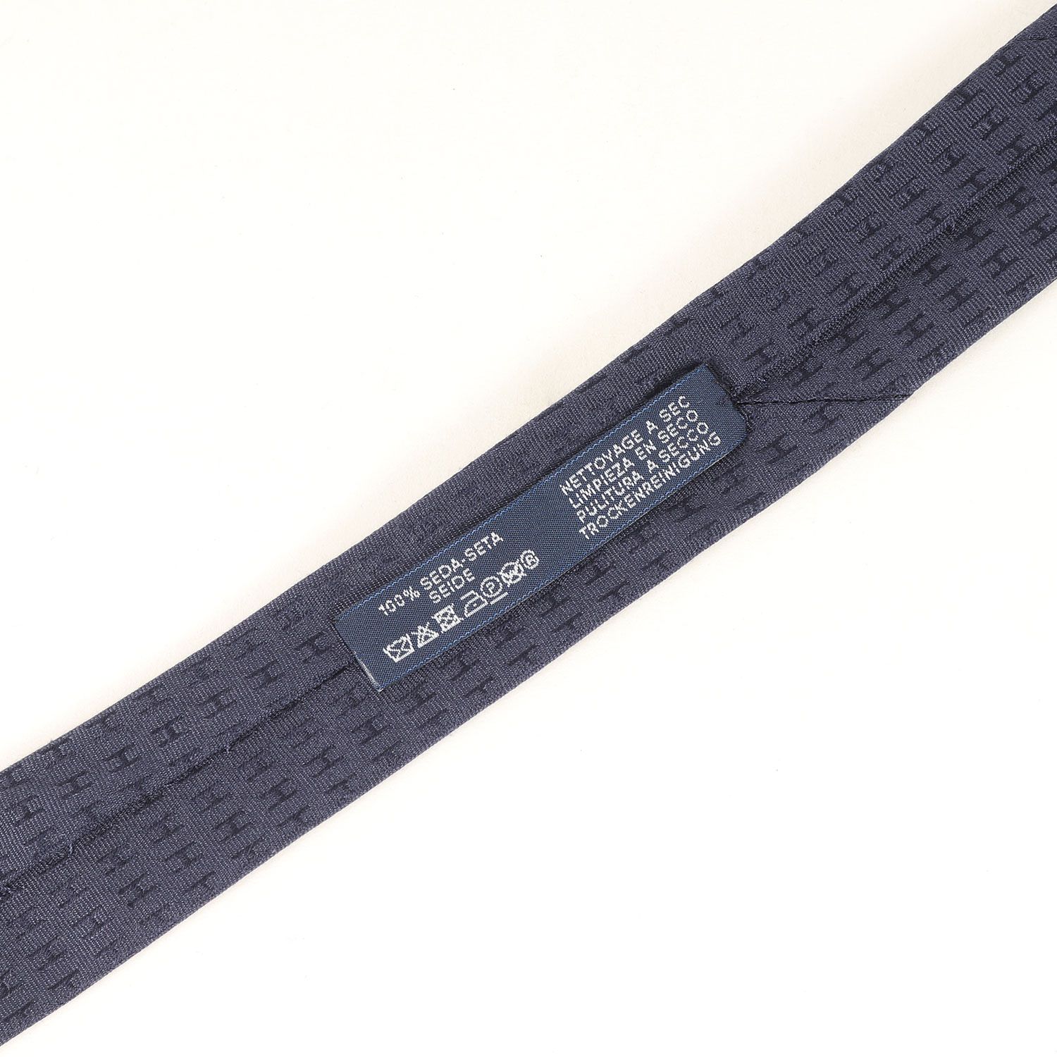 HERMES エルメス ネクタイ ネイビー 紺 | Hロゴ ジャガード 総柄
