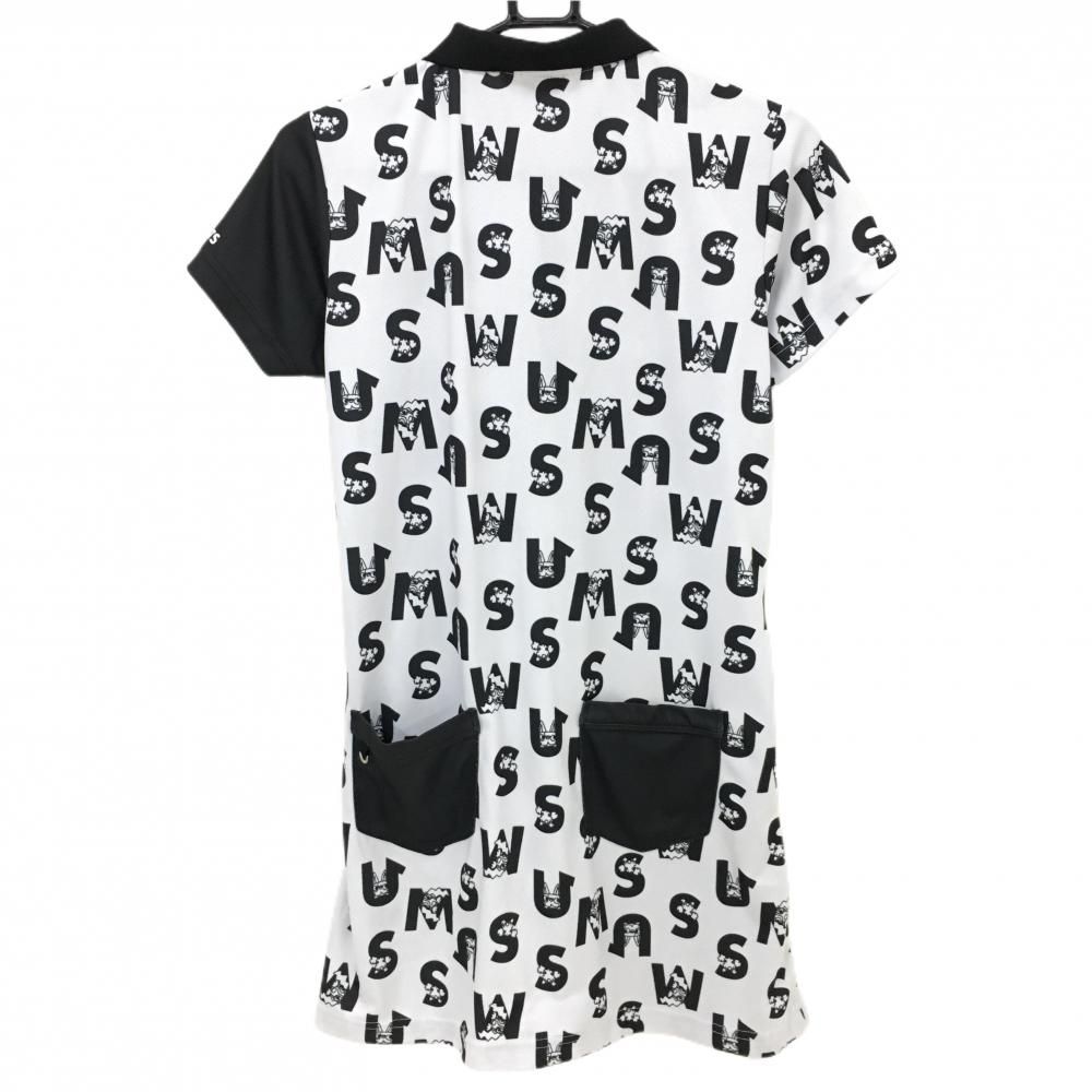 美品】MUスポーツ 半袖ポロワンピース 白×黒 ロゴ総柄 レディース 42(L