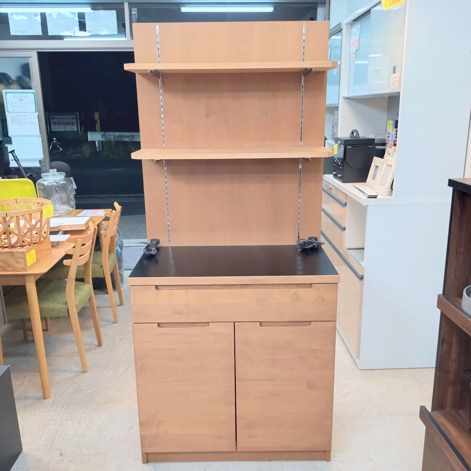 品 直接引取り 横浜市近郊自社便配送 unico ウニコ キッチンボード 食器棚 ブラウン 茶系 幅800×奥行450×高さ1796mm C9393