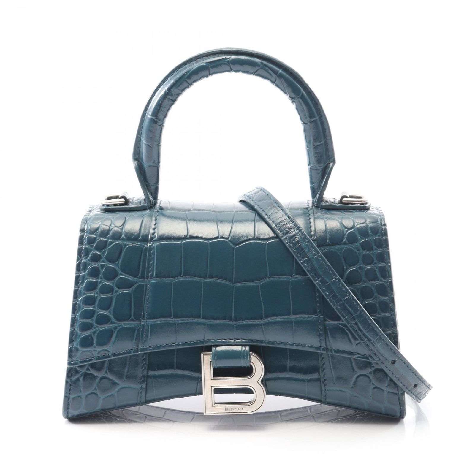 バレンシアガ BALENCIAGA ハンドバッグ HOURGLASS XS 592833 ダークブルー レザー アワーグラス XS レディース Used B