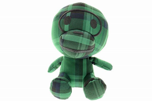 アベイシングエイプ A BATHING APE グリーン タータンチェック 柄 ベイビーマイロ ぬいぐるみ BABY MILO PLUSY TOY GREEN PLAID 【ブランド古着ベクトル】【中古】230922