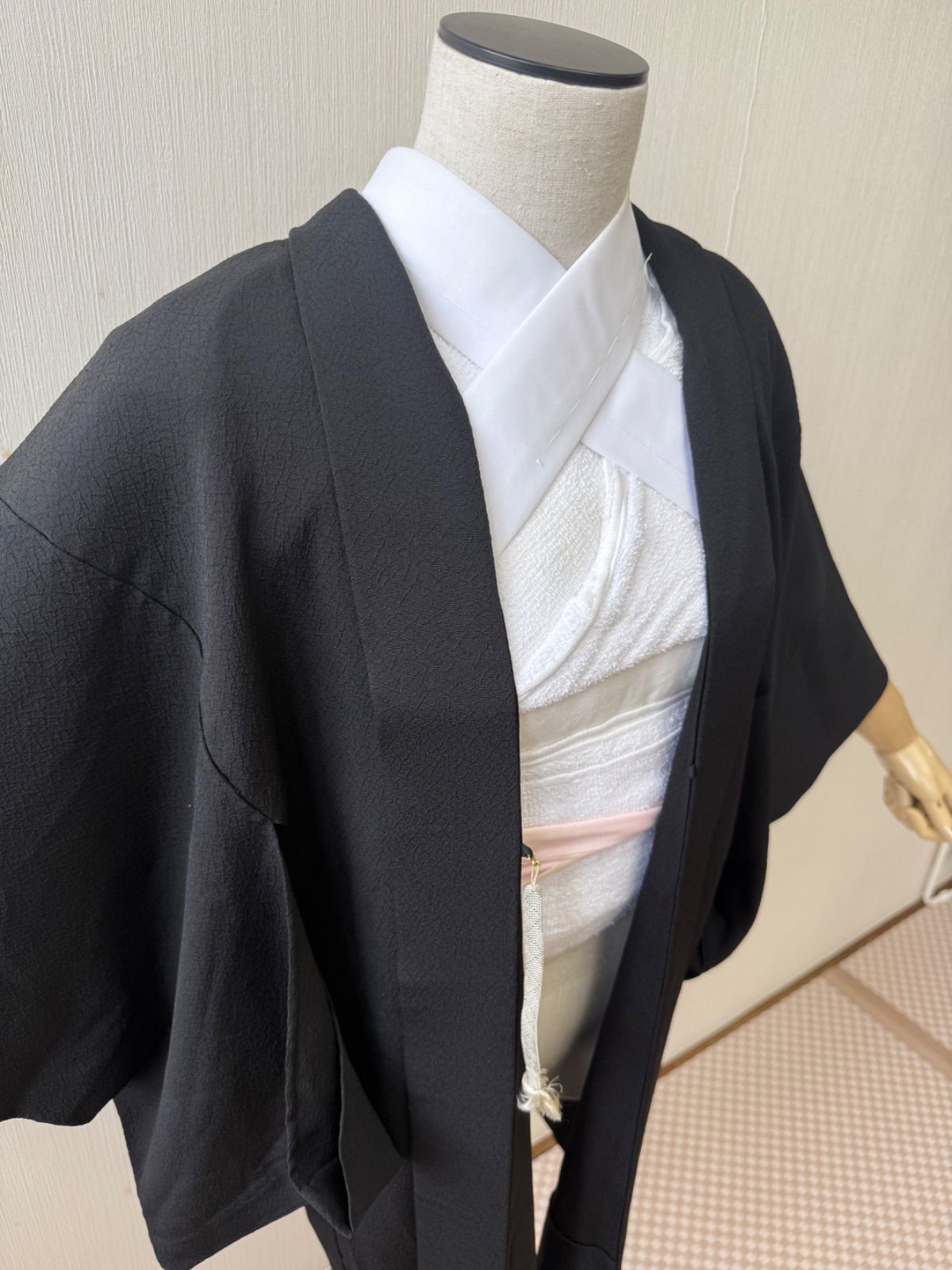 黒羽織 羽織 単衣羽織 単衣 着物 黒 一つ紋 リサイクル着物 c-548