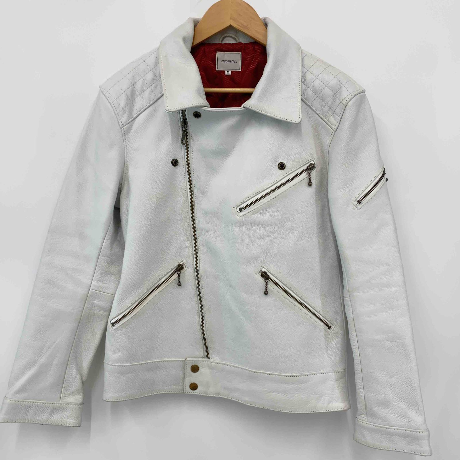 acoustic メンズ レザージャケット 白 牛革