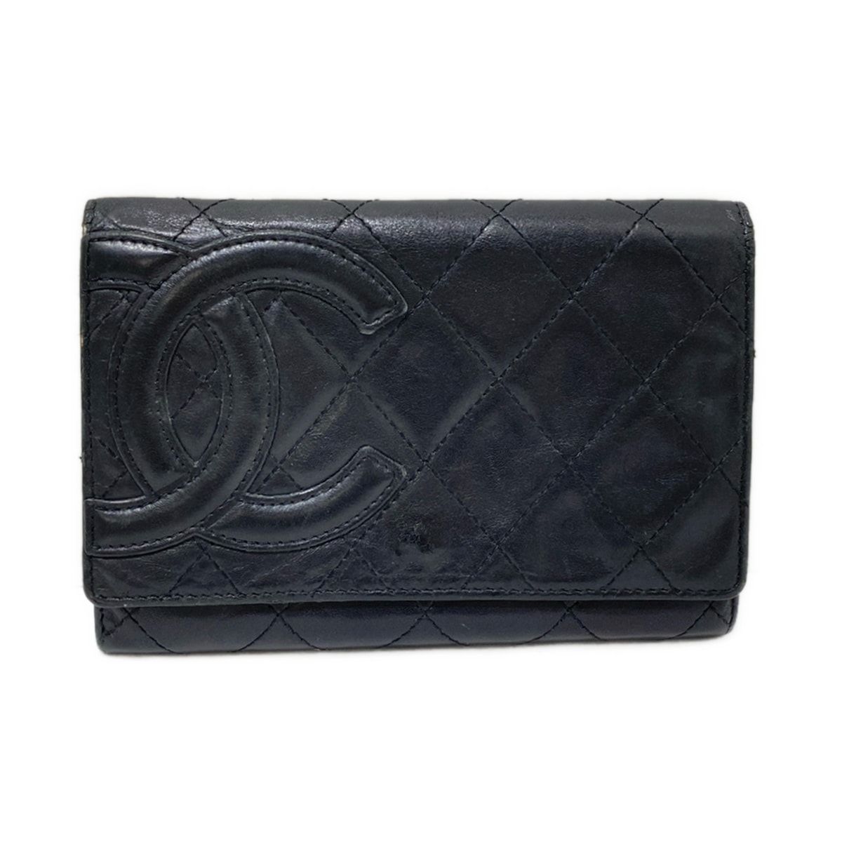 CHANEL(シャネル) 2つ折り財布 カンボンライン 黒 ラムスキン