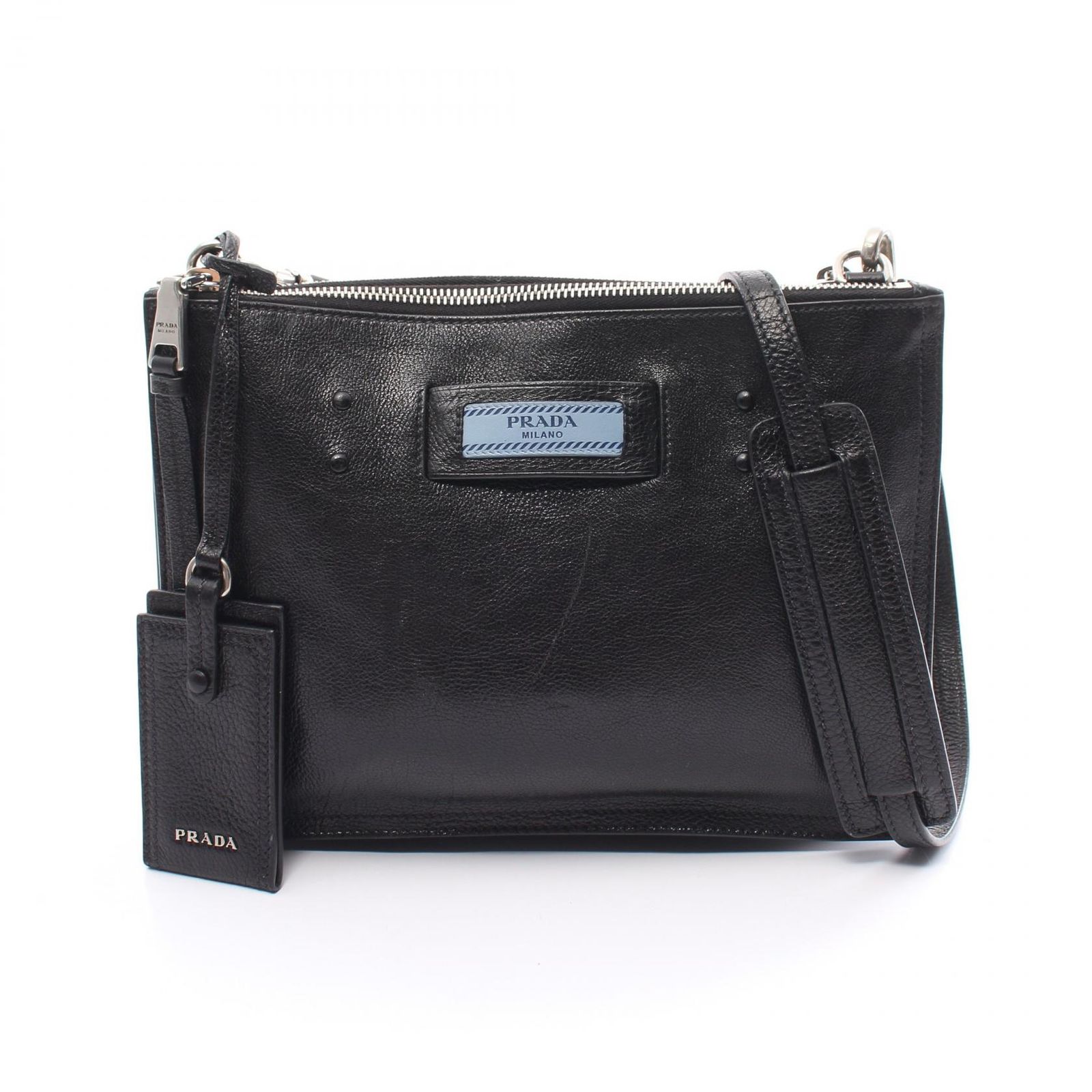 プラダ PRADA ショルダーバッグ GLACECALF 1BH113 ブラック レザー ショルダーバッグ レディース Used A