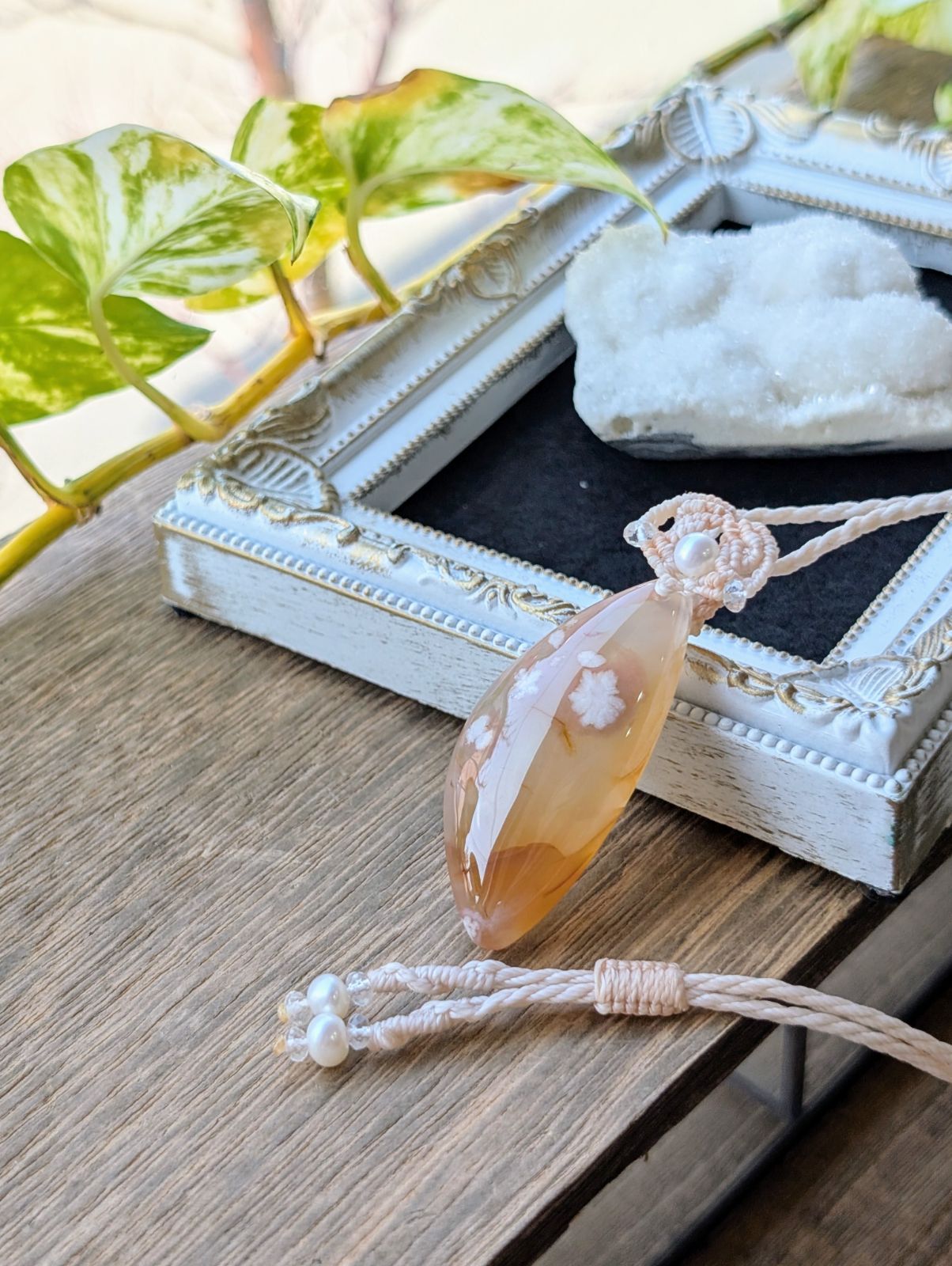 桜瑪瑙 マクラメ ネックレス ☆チェリーブロッサムアゲート・桜瑪瑙