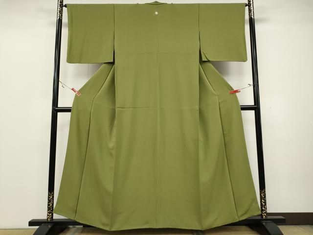 平和屋着物●上質な色無地 霞地紋 鶯色 正絹 CAAZ2602ut