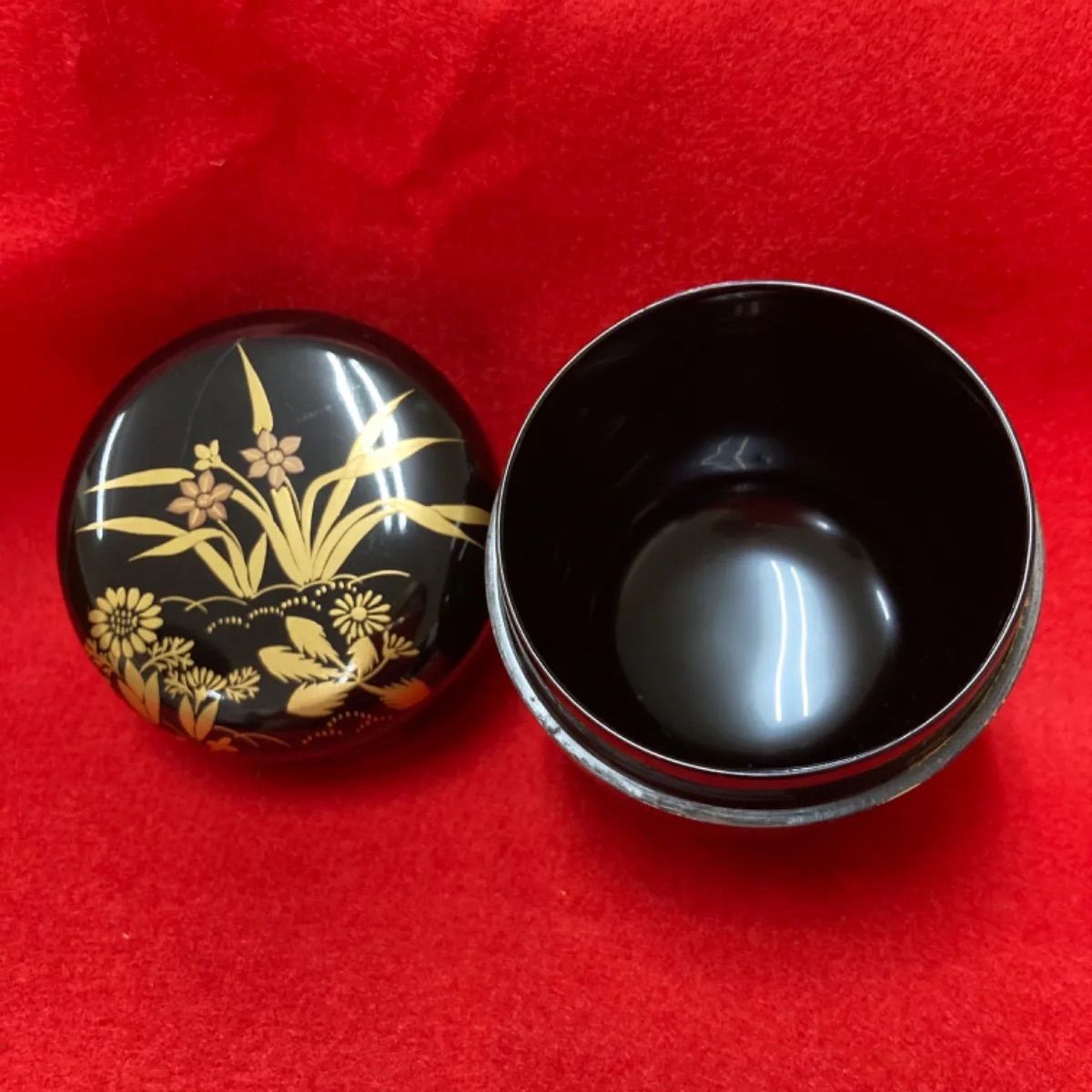 茶道具 四季草花蒔絵 中棗 共箱 美品(A949) 茶道具 四季草花蒔絵 中棗 共箱 美品(A949)
