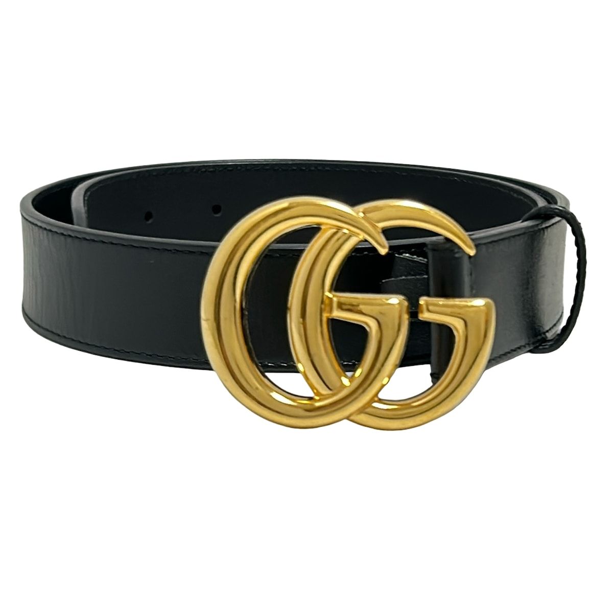 GUCCI グッチ ベルト - 414516 黒×ゴールド ダブルG レザー