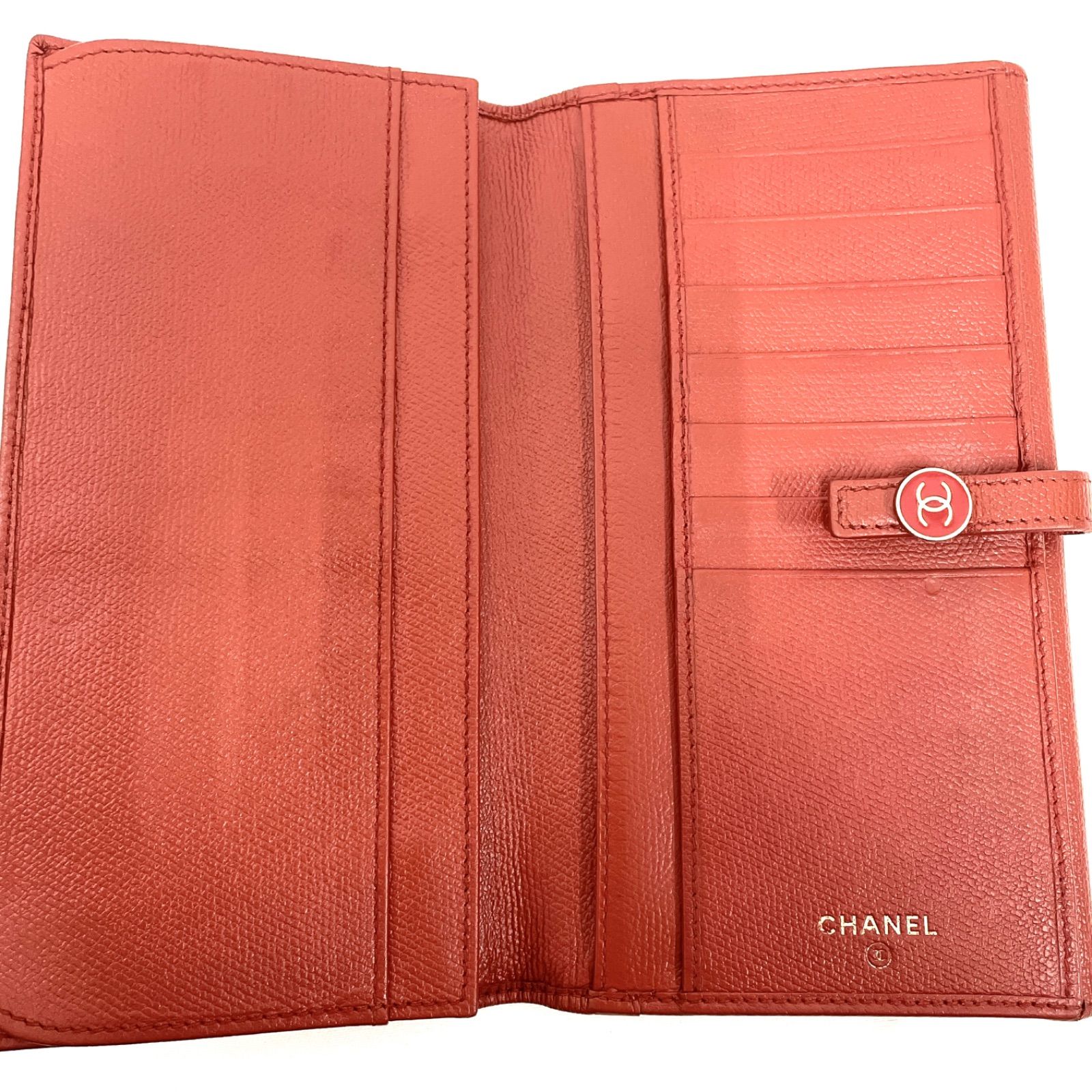 CHANEL シャネル ココマーク ココボタン レザー 長財布 レッド - メルカリ