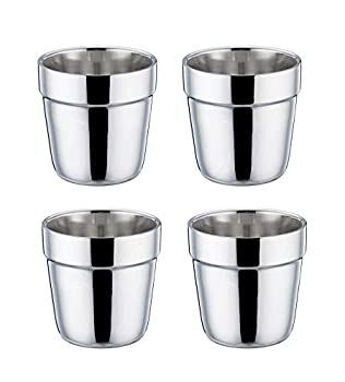 TeamFar Stainless Steel Coffee Tea Cup Mug Set of 4 Insulated Double Wall Hot Cups Reusable Stacking Drinking Cup Small 180ml - Di