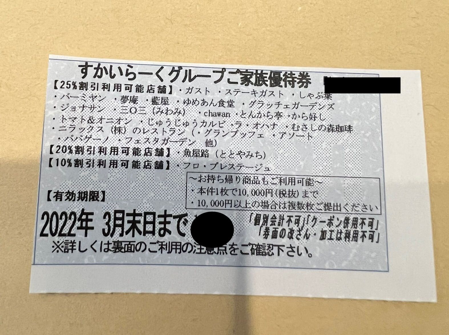 すかいらーくグループ 家族優待券 25オフ - レストラン・食事券