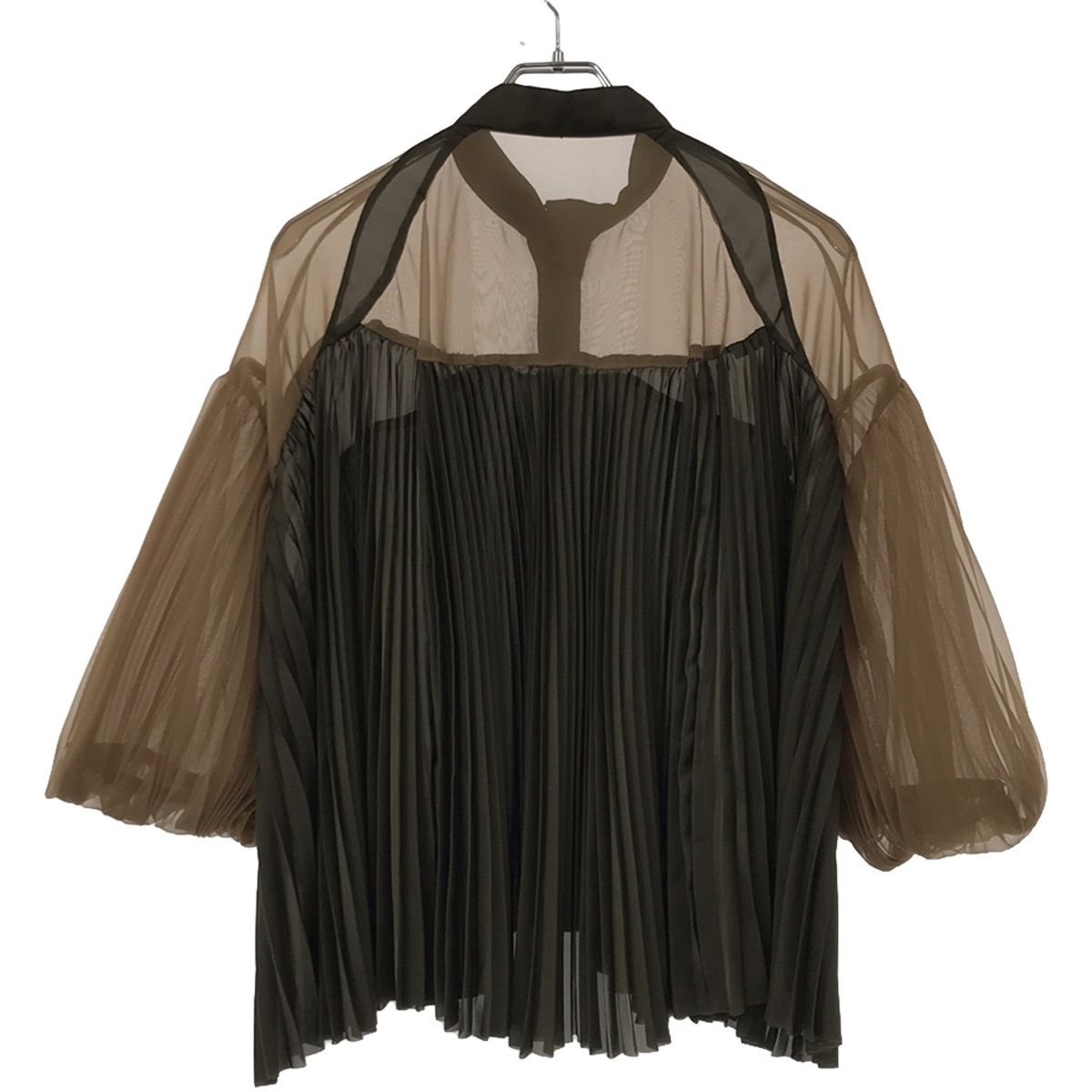 sacai サカイ 20SS プリーツシアーリボンブラウス 20-05024 カーキ