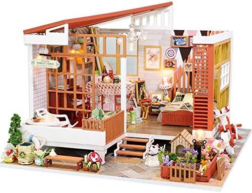 ミニチュアドールハウスキット ロマンチックなアートワークのギフトモデル構築のためのドールハウスミニチュア家具プラス防塵は 木工芸構築キットを設定します 住宅建設キット 色 White Size 23.5x24.5x17.8c
