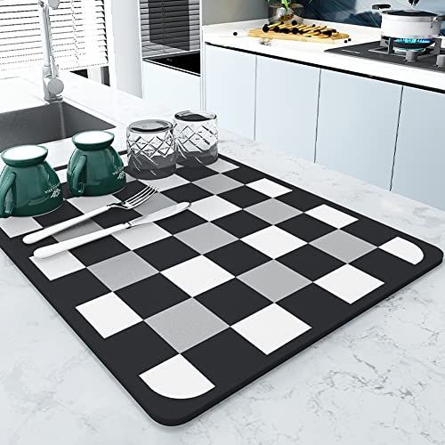 A 水切りマット キッチン 速乾 食器 水切りマット 吸水マット 滑り止め 洗える 皿置き 食器おき 乾燥用マット シンクマット 抗菌 防カビ お手入れ簡単 30×40 cm (A)