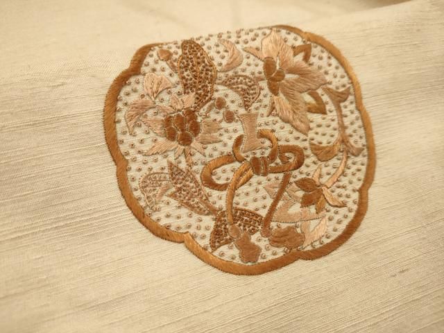 平和屋本店□極上 訪問着 総刺繍 カラー 市松地紋 金銀糸 ロング丈  