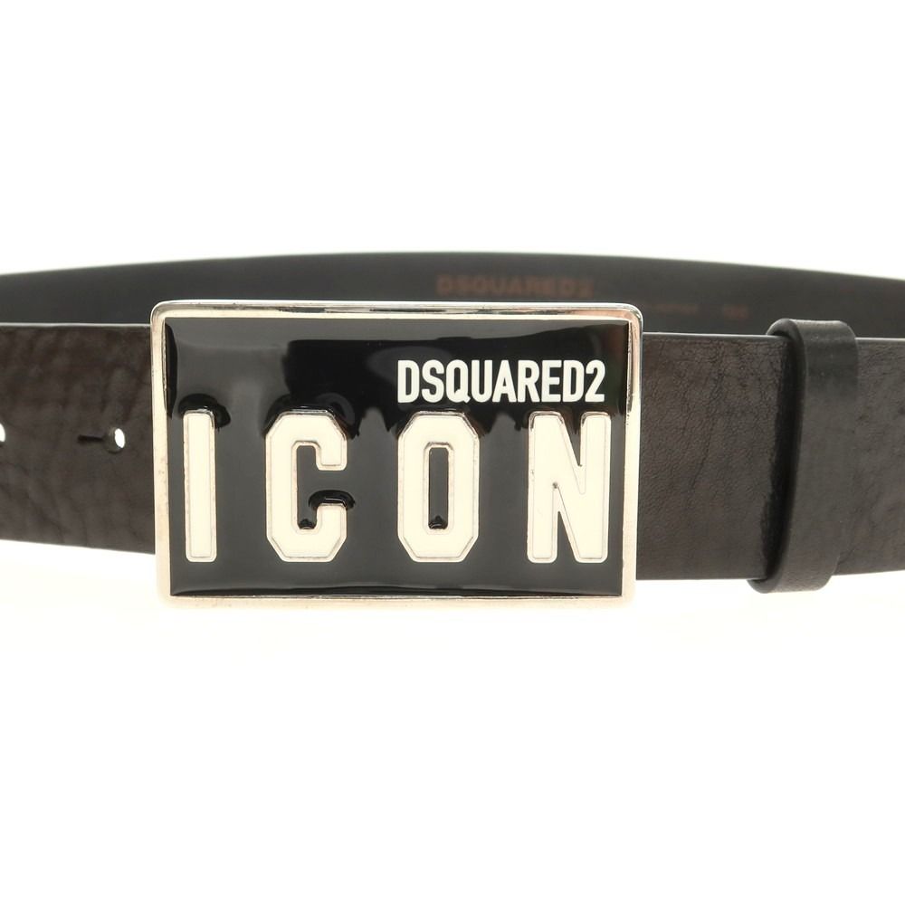 DSQUARED2/ディースクエアード ロゴベルト　ブラックレザー 95 DSQUARED2 ディースクエアード ベルト Icon Plaque Leather Belt