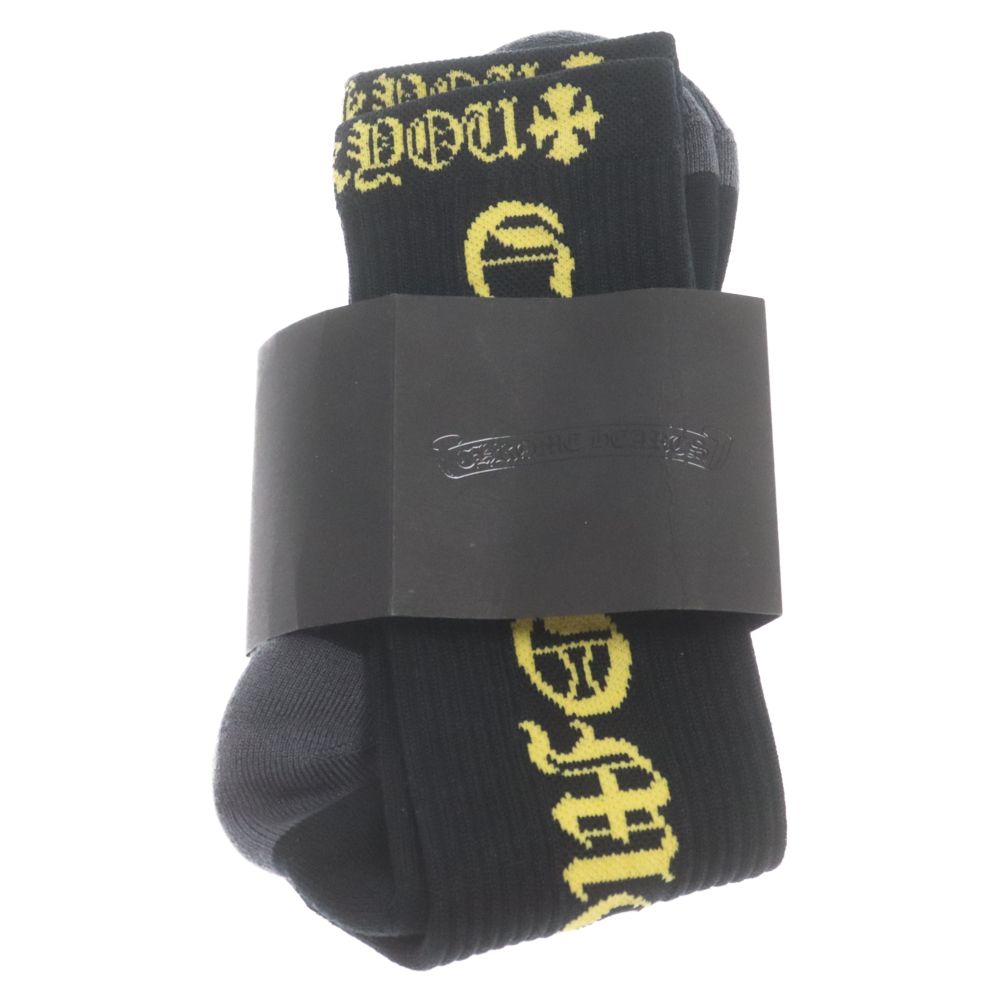 クロムハーツ　オールドイングリッシュロゴ　ソックス　ブラック　イエロー CHROME HEARTS (クロムハーツ) Old English CH Logo SOCKS 1PK