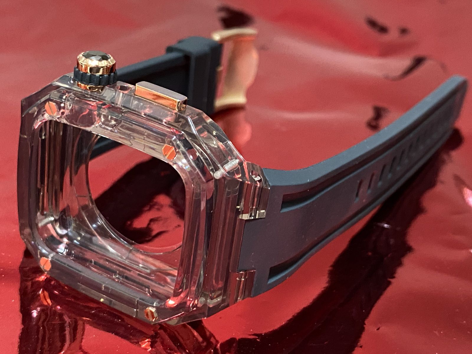 インディコ アップルウォッチ ラバーベルト カバー クリア ケース 40mm 41mm 44mm 45mm 4 5 6 7 8 se スポーツ メンズ レディース 4スクリュー Apple Watch バンド レディース メンズ スポーツ スモーク ブラック