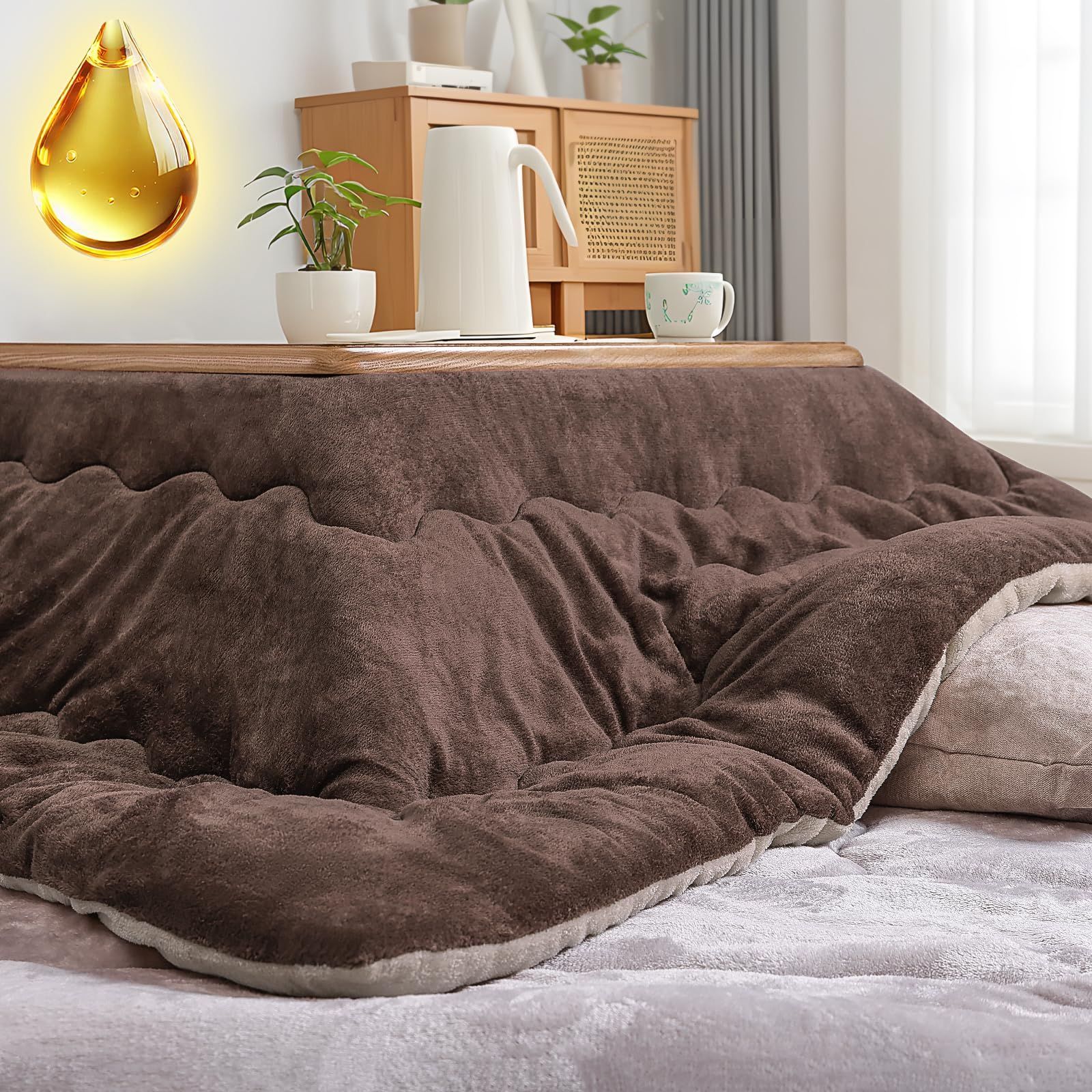 ライトベージュ×ブラウン 185×235cm 保温性 冬用 静電気防止 洗える 撥水加工 あったか シリコーンオイルが加わっている こたつ掛布団 保温率高い 厚手 コタツ布団 こたつ布団長方形 SOMANT