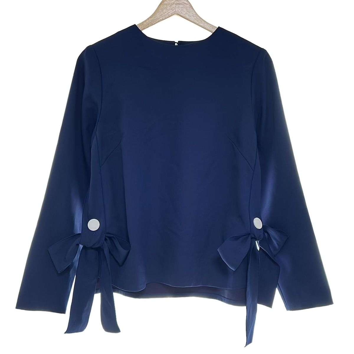 adoreアドーア紺色ナイロンフロアオーバートップスチュニック38ネイビー色美品 ADORE アドーア ノーカラーリバーロングコート カシミヤ混