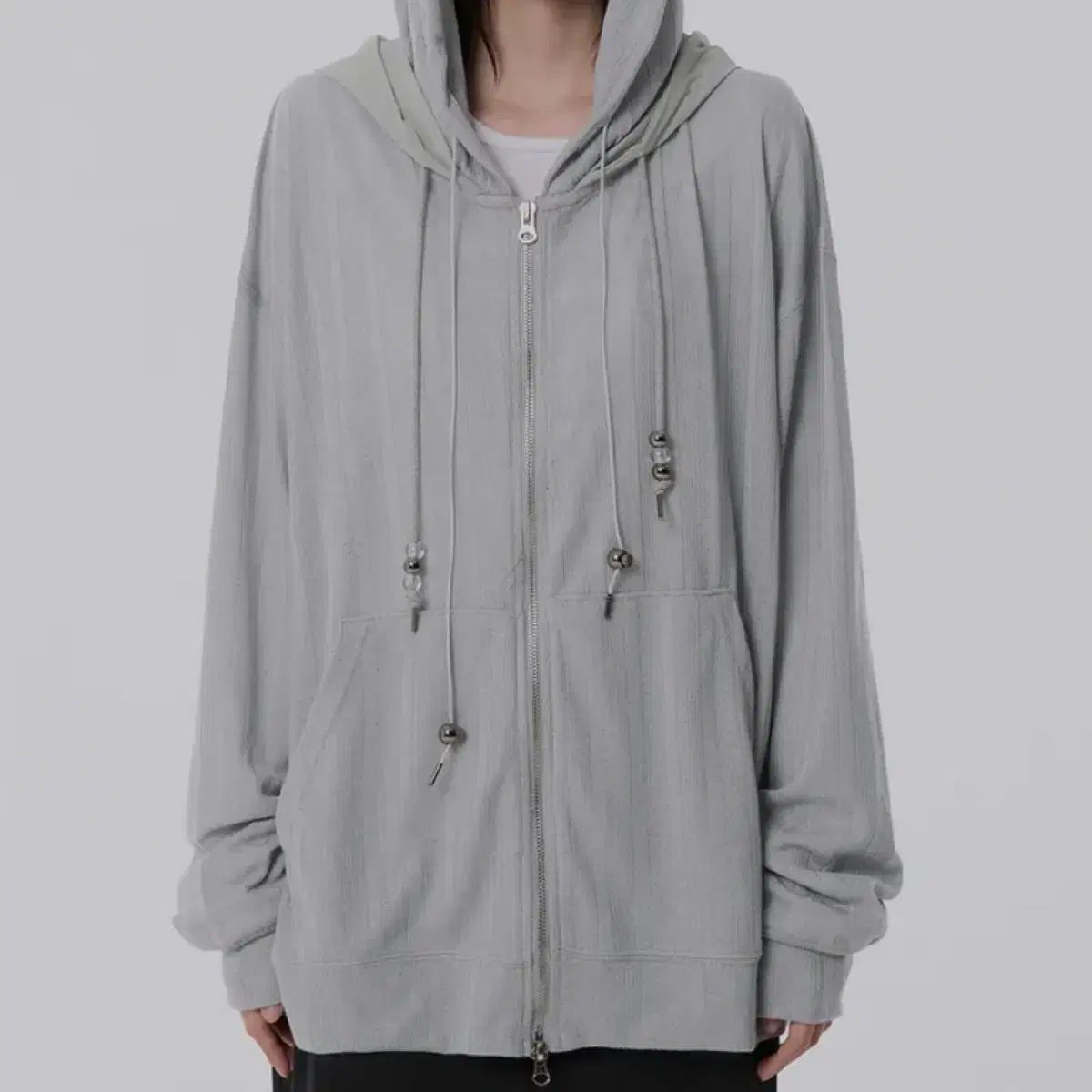 FLAREUP フ アップ Oversized 夏 ジップアップパーカー フード付き グレー シースルー 1 サイズ