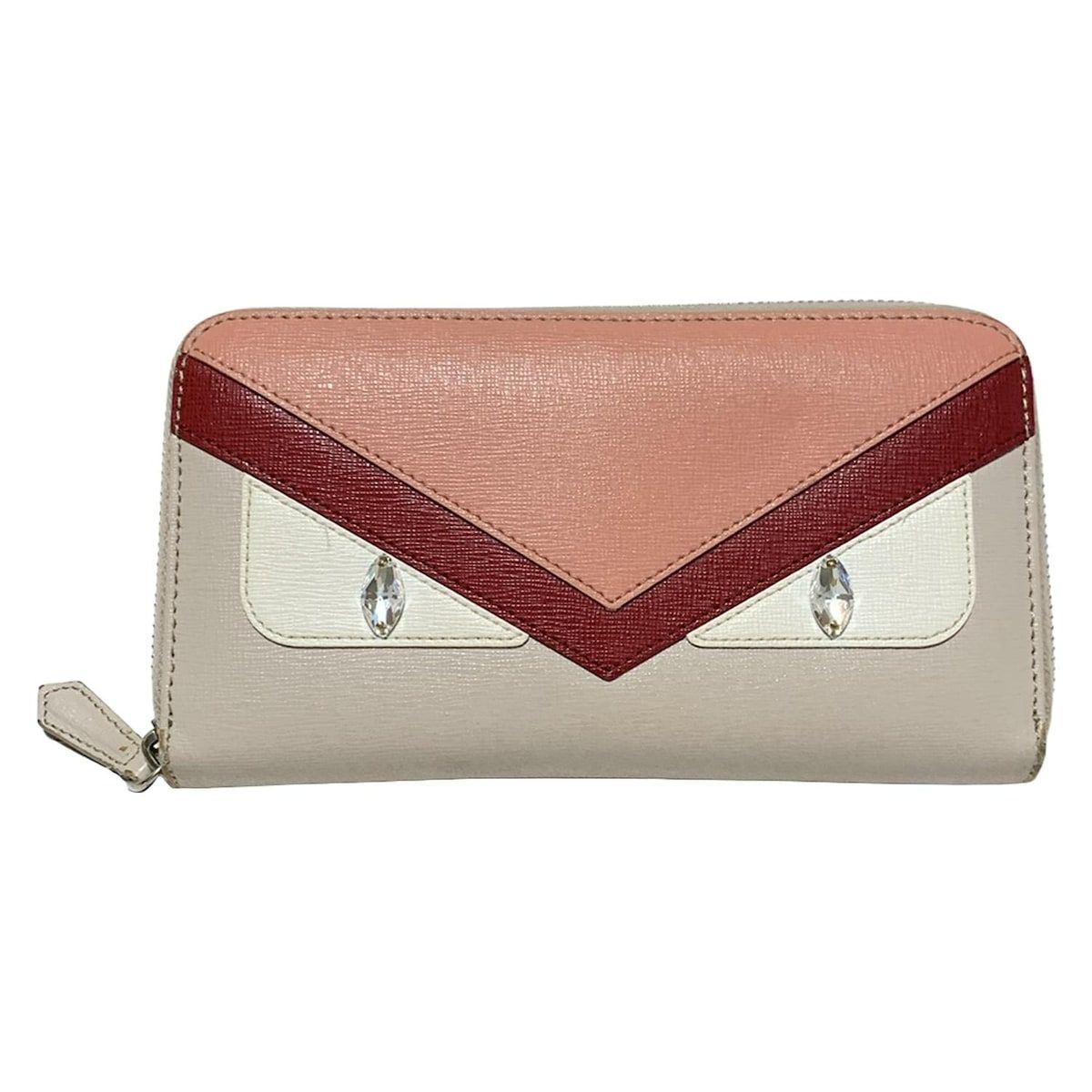 FENDI フェンディ 長財布 モンスタークレヨンズ 8M0299 グレーベージュ×ライトピンク×マルチ ビジュー|ラウンドファスナー レザー