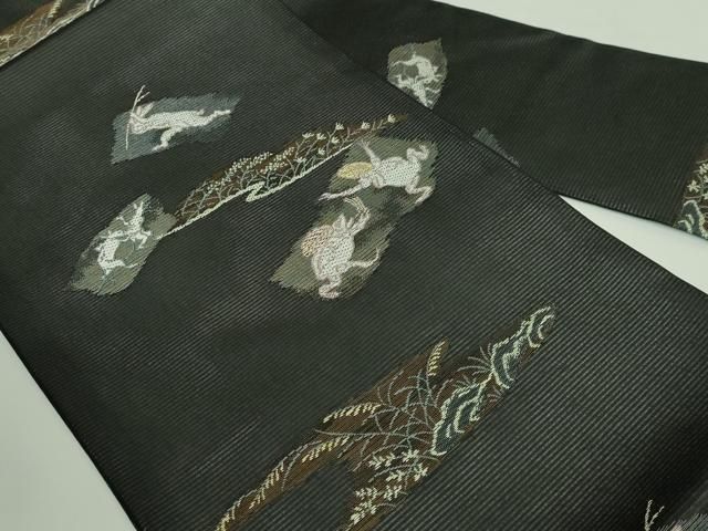 平和屋着物 上 夏物 九寸名古屋帯 鳥獣戯画 金銀糸 黒地 DZAA9460kh5