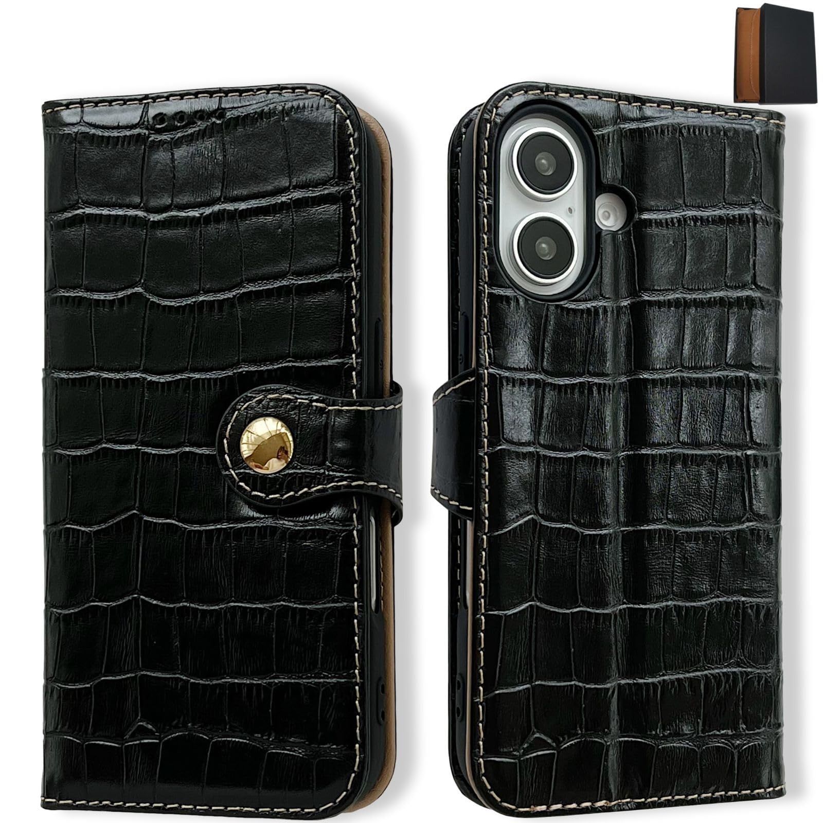 在庫処分】16 ケース 手帳型 レザー iPhone クロコダイル エンボス 本