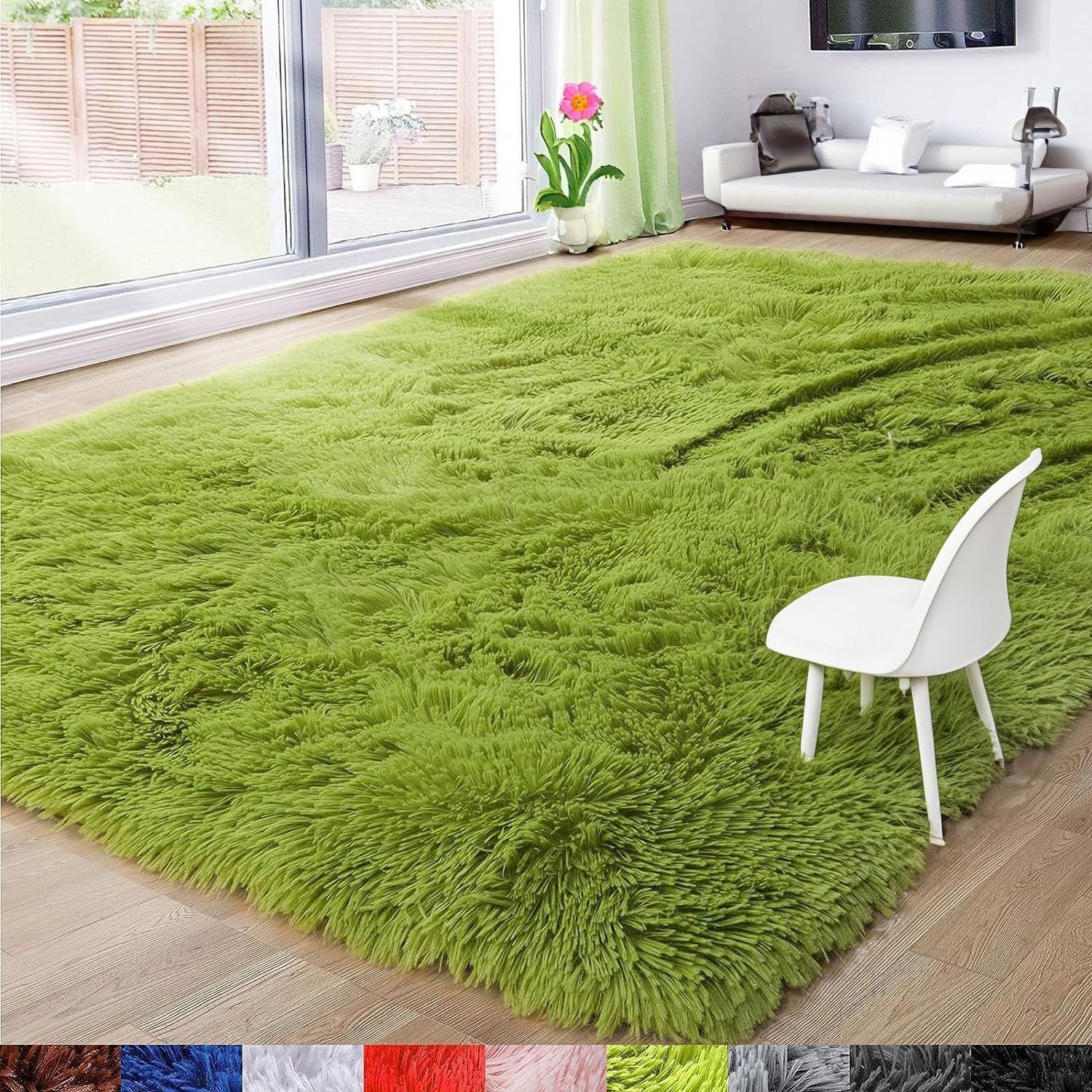 green 130×185cm) (Grass 冬季冷暖房対策に極厚 使用全厚4cm オールシーズン快適 床暖房対応 防音・抗菌・防ダニ・防臭 洗えるu0026滑り止め付 北欧風シャギーラグ CLYLIFE