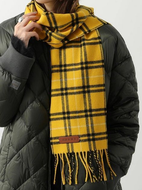 MARNI マルニ マフラー SCMC0104Q0 UAW021 チェック柄 フリンジ ロゴパッチ ウール ストール CHY56 WOOL-CHECK