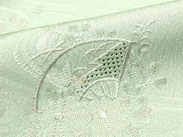 平和屋着物▽付下げ 単衣 中国三大刺繍 汕頭刺繍 スワトウ刺繍 草花文