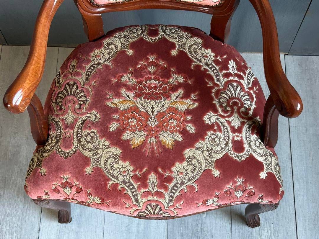 【詳細不明】アームチェア　金華山織　猫足　猫脚　ロココ調 ①ヴィンテージ ロココ アームチェア 猫脚 クラシック
