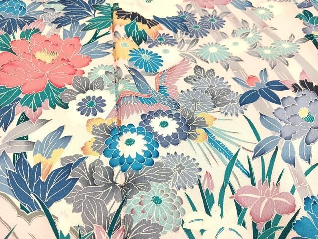豪華振袖　花鳥文　ブルー系　逸品 平和屋着物□豪華振袖 花鳥文 正絹 逸品 AAAY2280phの通販 by